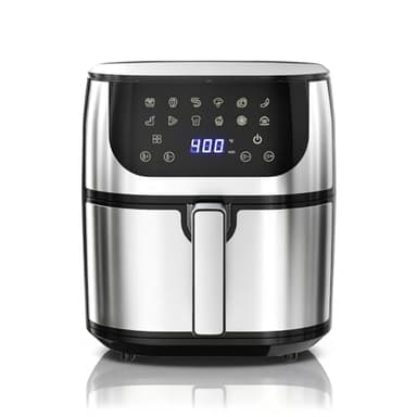 OLIXIS 8.5Qt Air Fryer, 12-In-1 Large Air Fryer for Family, 400°F Rapid Air Crispy Technology, Roast Bake Dehydrate Reheat, Nonstick & Easy-Clean Basket, 1800W, Silver
