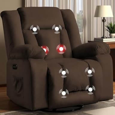 Korser Rocker Recliner Chairs for Adults, Swivel Rocking Chair with Heat and Massage, Modern Electric Recliner with Extra Wide, Waffle Fabric Massage Chair Recliner for Living Room, Bedroom