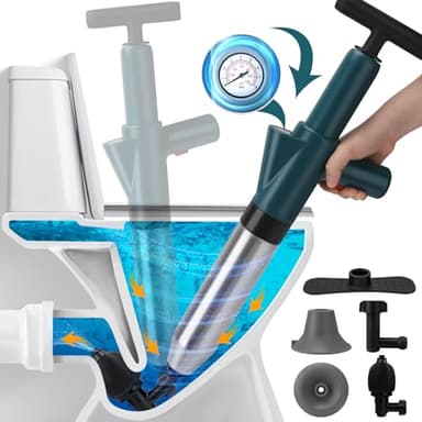 Vertdens Toilet Plunger，Toilet Plunger Air Drain Blaster, High Pressure Drain Plumb Plunger Gun,High Pressure Air Drain Blaster Gun with Real-Time Barometer,Stainless Steel Air Plungers