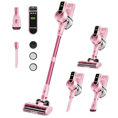 Cordless Vacuum Cleaner, 40Kpa 45Mins Vacuum Cleaners for Home, 8-in-1 Lightweight Stick Vacuum with Powerful Suction, Anti-tangle Wireless Vacuum for Carpet, Tile, Pet Hair, Hardwood Floors, Pink