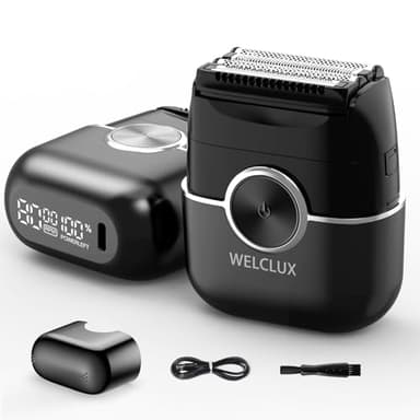 Electric Foil Shaver for Men: Upgraded Mini Razor with 4 Floating Blades, Large LED Display, 2-Speed Settings, IPX7 Waterproof for Wet or Dry Use, USB Type-C Charging