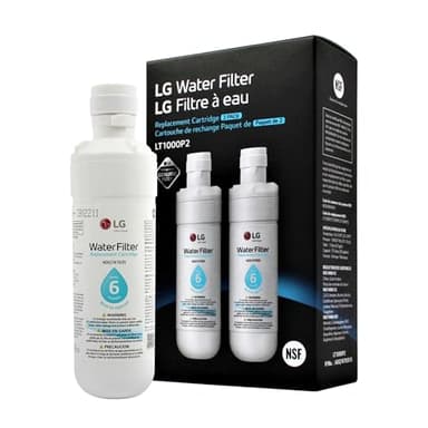 LG LT1000P2 6-Month / 200 Gallon Refrigerator Replacement Water Filter, Reduces Chlorine, 2 Count (Pack of 1), White.