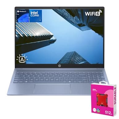 HP Pavilion 16t-af000 Business Laptop, 16" FHD+ Touchscreen, 10-Core Intel Core 7 150U, 32GB RAM, 1TB SSD, Wi-Fi 6, Backlit Keyboard, HDMI, Windows 11 Pro, Blue, with ADATA 512GB External SSD Bundle