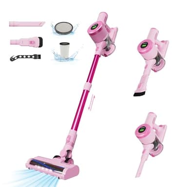 BUTY BULU Cordless Stick Vacuum Cleaner, 30KPa Handheld Rechargeable Battery Lightweight Small Pink Vac Electirc Broom, 40Mins Runtime for Home Hard Floor Carpet Pet Hair Cleaning, LED Screen
