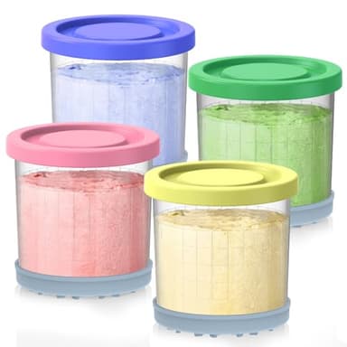 SWANTIARA Creami Containers Replacement for Ninja Creami Pints and Lids - 4 Pack, 16oz Cups Compatible with NC300 NC301 NC299AMZ Series ninja creamy Ice Cream Maker, Creami ninja accessories