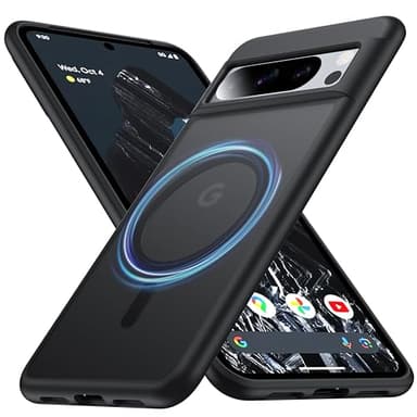 FNDMIL [NO.1 Magnetic] for Google Pixel 8 Pro Case with MagSafe [Military Grade Drop Tested][Translucent Matte][Anti-Fingerprint]Slim Case Soft Silicone Bumper for Google Pixel 8 Pro Phone Case,Black
