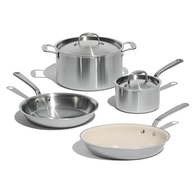 Made In Cookware - 6 Pc Stainless Steel Cookware Set - 5 ply Clad - Includes Frying Pans, Saucepan, and Stock Pot - Professional Grade - Crafted in Italy - Induction Compatible