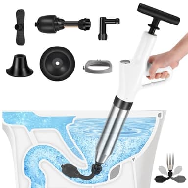 Toilet Plunger, High Pressure Drain Clog Remover, Plungers for Bathroom, Air Drain Unclogger Blaster with Visual Barometer, Toilet Plunger Heavy Duty Powerful Drain Toilet Snake Auger, Sink Plunger