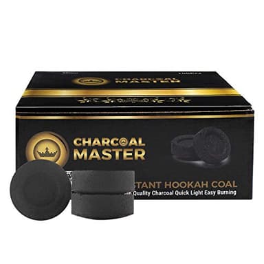 Charcoal Master Charcoal Briquettes – 100-Pack Hookah Coals – Instant Light Coals for Incense, Hookah Set – 45-min Slow Burning – Low Smoke Charcoal Discs – Flavorless and Odorless