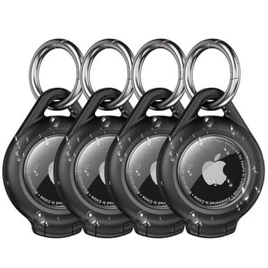 Waterproof Airtag Holder - 4 Pack Airtag Keychain Holder Compatible with Apple AirTags, Ultra Durable Anti-Scratches Protective Case with Keyring for Luggage, Backpack, Pet, Bag, Black
