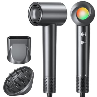 Hair Dryer, 160000 RPM Ionic Hair Dryer Portable Lightweight Blow Dryer with 500 Million Negative Ions, Fast-Drying, Lightweight and Quiet with Diffuser & Nozzle, Perfect for Home and Travel-Black