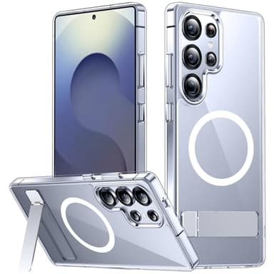 SPIDERCASE for Samsung Galaxy S25 Ultra Case, Magnetic with [3 Stand Ways][ Military Grade Drop Protection] with Invisible Stand Shockproof Slim Case for Galaxy S25 Ultra 5G 6.9'',Clear