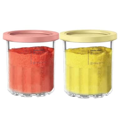 For Ninja Creami Deluxe NC501 NC500 Series Ice Cream Maker - 2 Pack Pints and Lids, Compatible with Ninja 24OZ XL Family Size 11 In 1 Ice Cream Machine, BPA Free, Dishwasher Safe (Pink/Yellow)