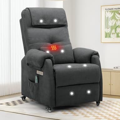 Korser Power Recliner Chair for Adults, Recliner for Small Spaces with Rollers, Electric Chair with Massage and Heat, USB and Type-C Charge Port, Fabric Recliner Chair for Living Room, Bedroom