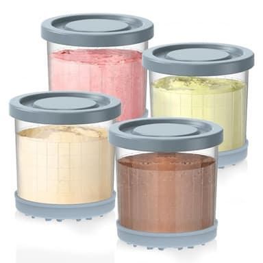 for Ninja Creami Pints and Lids-4 Pack, 16OZ Container Compatible with NC299AMZ & NC300s Series Ice Cream Makers, Extra Cups Replacement for Ninja Creamy Containers Airtight Anti-slip Dishwasher Safe