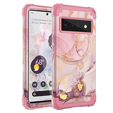 Casewind for Pixel 6 Pro Case,Google Pixel 6 Pro Case, Marble Rose Gold Women 3 in 1 Hard PC Soft Silicone Protective Rugged Bumper Heavy Duty Hybrid Shockproof AntiScratch Cover for Google 6 Pro