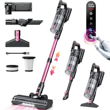 QikCln Cordless Vacuum Cleaner, 23000pa Powerful Lightweight Stick Vac with LED Headlights, 45 Minutes Runtime, 3 Modes, Handheld Vacuums for Home, Carpet, Hardwood, and Pet Hair (Pink)
