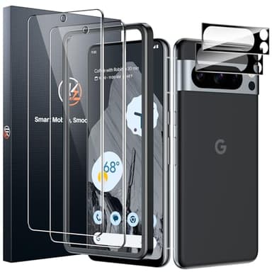 LK 2 Pack for Google Pixel 8 Pro Screen Protector [New Version] + 2 Pack Camera Lens Protector, Fit Lens Cutouts Ports, Support Fingerprint Unlock, Bubble-Free, with Easy Installation Tool