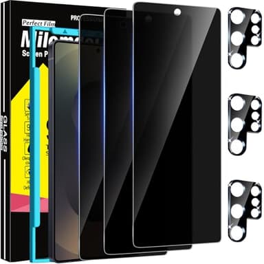 Milomdoi 3 Pack Privacy Screen Protector for Samsung Galaxy S25 Ultra Tempered Glass with 3 Pack Camera Lens Protector, Ultra 9H Accessories [Support Fingerprint Unlock] Black