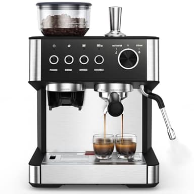 (2025 Upgrade)20 Bar Espresso Machine with Built-in Anti-Clog Coffee Grinder, Expresso Coffee Machines with Milk Steam Wand/Frother/Tamping Tools,Espresso Maker with Grinder for Lattes-Charcoal