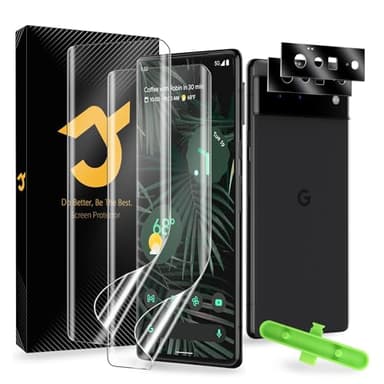JZG 2 Pack Screen Protector for Google Pixel 6 Pro (Not Glass), 2 Pack Camera Lens Protector, Fingerprint Unlock, Anti-Scratch, Easy Installation, Curved Edge Coverage