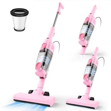Vazone R6X Corded Stick Vacuum Cleaners for Home, 30000pa Powerful Suction Stick Vacuum with 16Ft Cord, 2 in 1 Lightweight Vacuum Cleaner for Hard Floor Pet Hair (Pink)