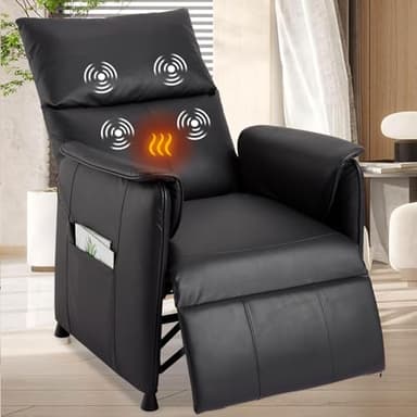 Electric Recliner Chair with Heat and Massage, Power Recliner Sofa Bed for Living Room, Home Theater or Office, Heated Recliner, Adjustable PU Leather Massage Chair, Remote Control, Black
