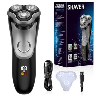 Electric Razor for Men with Pop-Up Trimmer, IPX7 Waterproof Mens' Electric Shaver, Rechargeable Cordless Shavers for Men, 4D Floating Heads ComfortCut Self-Sharpening Blades, Black & Gray