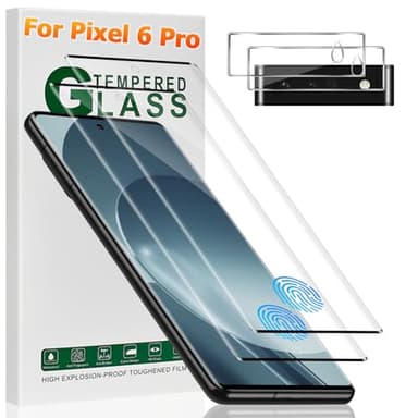 2 Pack Pixel 6 Pro Screen Protector, With 2Pack Camera Lens Protector Compatible fingerprint unlock 3D Full Coverage 9H Hardness Tempered Glass Protector,for Pixel 6 Pro 6.7 Inch