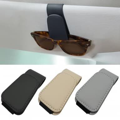 EldHus Sunglass Holder for Car Visor - 2 Pack Magnetic Car Glasses Holder Clip, Leather Eyeglass Holder for Car, Universal Vehicle Sunglasses Hanger Eyeglasses Mount, Black