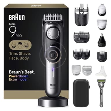 Braun Series 9 PRO All-in-One Beard and Body Trimmer for Men with Gillette Labs Razor, Cordless Grooming System with Precision Length Control, Rechargeable Electric Facial Hair Tool, AIO 9570