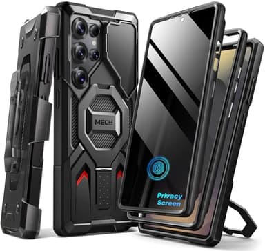 TONGATE Magnetic Stand for Samsung Galaxy S25 Ultra Case with Privacy Screen Protector, [Compatible with Magsafe] [Military Drop Protection] S25 Ultra Case with Camera Cover & Belt Clip, Black 6.9"