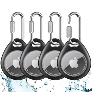 UNBREAKcable AirTag Holder for Apple - 4 Pack Air Tag Case [Professional Carabiner] [Waterproof] [Shockproof] TPU AirTag Keychain for Kids, Pets, Keys, Luggage, Backpacks