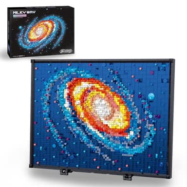 Vziimo Art The Milky Way Galaxy Building Set, 3D Wall Art Building Kit for Decor, DIY Space Decor with Display Stand, 2438 PCS Mini Bricks Creative Gift for Adults Teens 14+