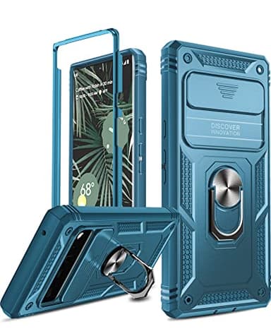 LeYi for Pixel 6 Pro Case, Google Pixel 6 Pro with Slide Camera Cover, 360 Full Body Military-Grade Phone Case with Magnetic Kickstand, Sea Blue