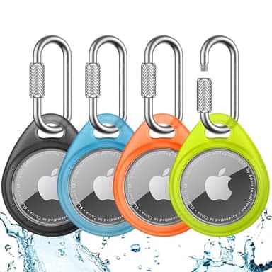 UNBREAKcable AirTag Holder for Apple - 4 Pack Air Tag Case [Professional Carabiner] [Waterproof] [Shockproof] TPU AirTag Keychain for Kids, Pets, Keys, Luggage, Backpacks