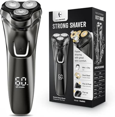 Electric Razor for Men Cordless: Wet/Dry Rotary Shaver Waterproof - USB Fast Charging & Sensitive Skin Care - Pop up Trimmer & Precision Blades Classic Black