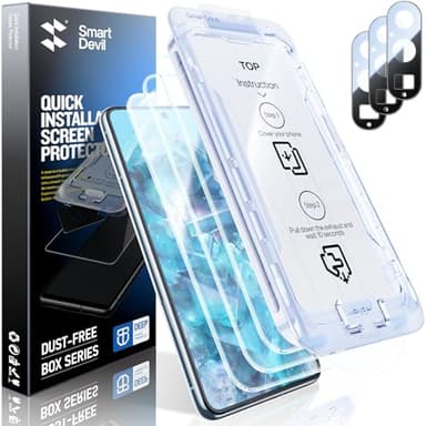 SMARTDEVIL [3+3 Pack Screen Protector For Google Pixel 8 Pro With Camera Lens Protector, FingerPrint Reader Compatible, Clear 9H Tempered Glass Film, Fast & Easy Installation, Alignment Frame
