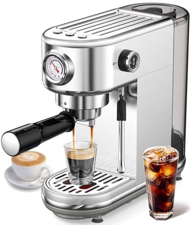 atatix Espresso Machine with Milk Frother, 20 Bar Pressure Espresso Maker, with 44OZ Removable Tank, Compact Stainless Steel Coffee Machine for Home, Office, Latte, Cappuccino, Gift for Women or Men