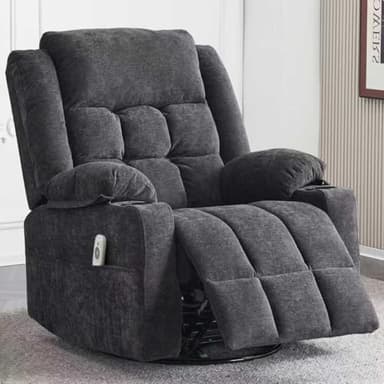 Ketaiyou Power Swivel Rocker Recliner Chair for Adults with Massage and Heat, USB and Type-C Ports, Infinite Position, Electric Glider Reclining Single Sofa Chair for Living Room (Dark Grey Fabric)