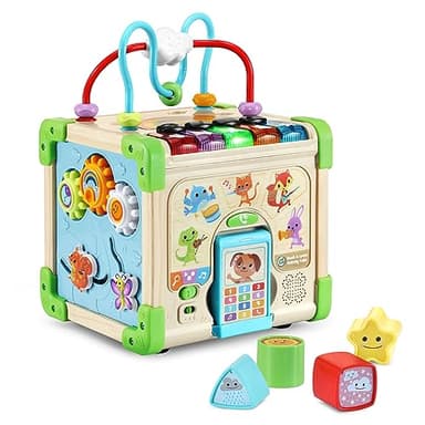 LeapFrog Touch and Learn Electronic Musical Light-Up Wooden Activity Cube Toy, Animal Themed, Ages 1 and Up