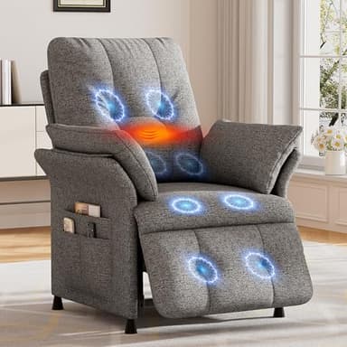 LegacyAmerhome Power Recliner Chair for Adults with Heated & Massage, Adjustable Electric Reclining Chair Sofa, Lazy Boy Single Sofa with Side Pockets for Home Theater Seating, Linen, Light Grey