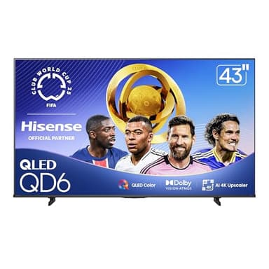 Hisense 43" Class QD6 Series (43QD6QF, 2025 Model) QLED 4K UHD Smart Fire TV, Voice Remote with Alexa, Dolby Vision, Dolby Atmos, Motion Rate 120, HDR 10+, Game Mode Plus, MEMC, VRR, ALLM