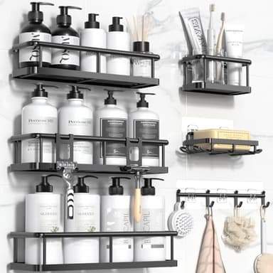 YASONIC Shower Caddy, 6 Pack Large Capacity shower Organizer with Soap Holder and 12 Hooks, Rustproof Shower Shelves for Inside Shower, No Drilling&Sleek Bathroom Organizers and Storage