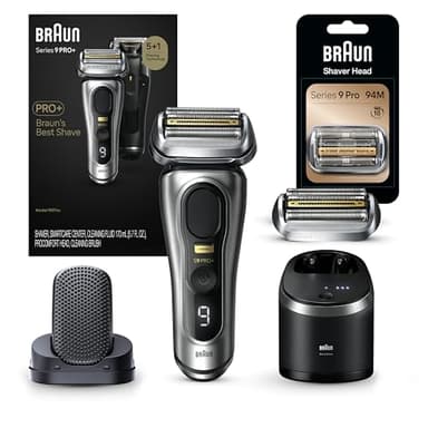 Braun Series 9 PRO+ Electric Razor for Men, 5 Pro Shaving Elements and Shave-Preparing ProComfort Head, Charging Stand, 9597cc & Shaver Head Replacement Part 94M, Compatible w/Series 9 Pro & Series 9