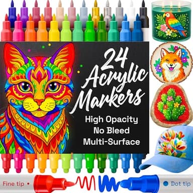ARTISTRO 24 Acrylic Paint Markers for Rock, Fabric, Wood, Glass, Decoration - Dual-Tip Paint Pens for Coloring Books for Adults, Teens, Kids - Art and Craft Supplies Kit - Gift Idea