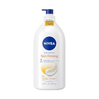 NIVEA Sheer Hydration Skin Firming Body Lotion with Q10 and Vitamin C, 72-Hour Body Moisturizer for Normal to Dry Skin, 33.8 Fl Oz Pump Bottle