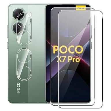 Suttkue for Xiaomi Poco X7 Pro 5G Screen Protector with Camera Lens Protector, 9H Hardness Anti-Scratch Tempered Glass flim, Case Friendly, Anti-Fingerprint,Anti-Scratch (2+2 PACK)