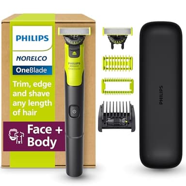 Philips Norelco OneBlade 360 with Connectivity Hybrid Face + Body, Electric Beard Trimmer, Shaver and Body Groomer Kit with 360 Blade Tech, 1x360 Blade, 5-in-1 Comb, Travel Case, Model QP4631/90