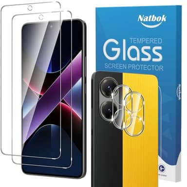 Natbok 2+2 Pack for Poco X7 Pro Screen Protector with Camera Lens Protector,Full Coverage 9H Tempered Glass Film,HD Clear Scratch Resistant,Bubble-Free for Xiaomi Poco X7 Pro Screen Protector